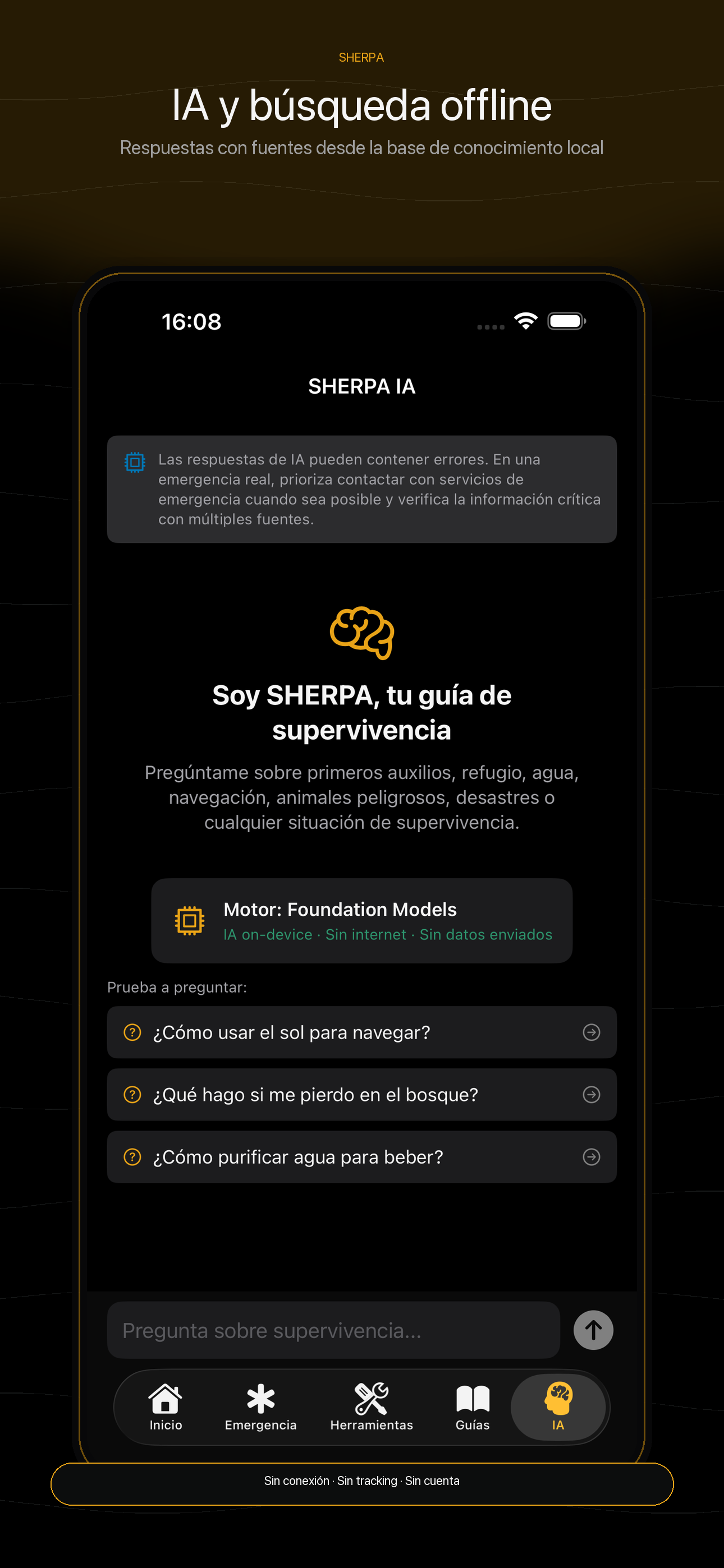 Offline AI and search screen