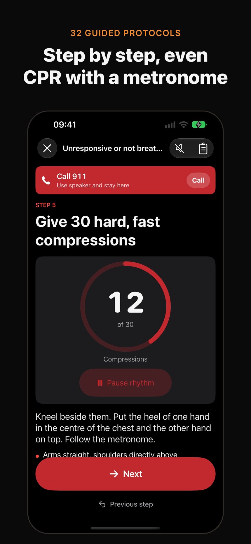 Prepper guided CPR protocol with metronome