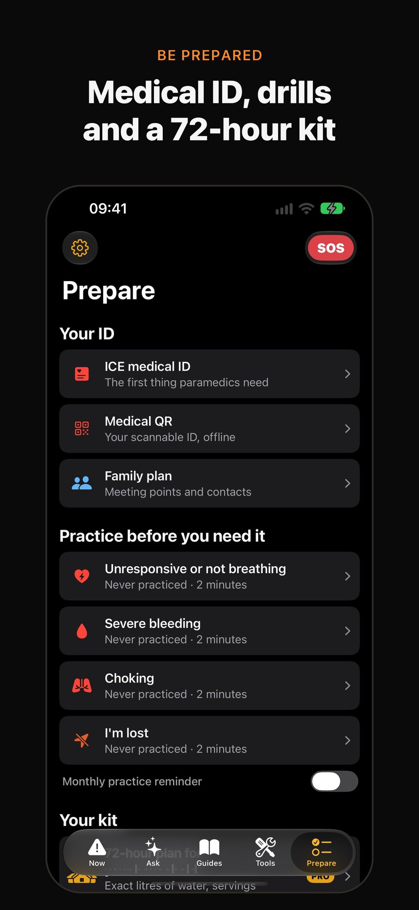 Prepper preparedness: medical ID, drills and 72-hour kit